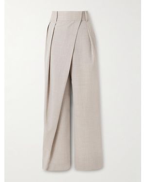 Loewe Asymmetric Pleated Wool Wide-Leg Trousers - Natural