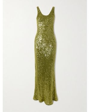 Galvan London Moonlight Valletta Sequined Crepe De Chine Gown - Green