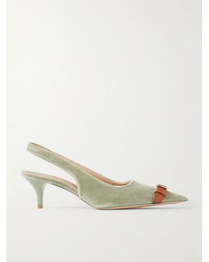 JW Anderson Buckle-Embellished Leather-Trimmed Velvet Slingback Court Shoes - Natural