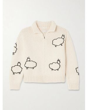 Mother The Crop Racquette Embroidered Wool And Cotton-Blend Cardigan - Natur