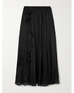 Ulla Johnson Zena Asymmetric Ruffled Pleated Silk-Chiffon Midi Skirt - Black
