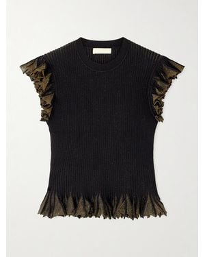 Ulla Johnson Leila Ruffled Ribbed Metallic-Knit Top - Black