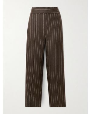 Posse Thea Pleated Pinstriped Linen-Twill Straight-Leg Trousers - Brown