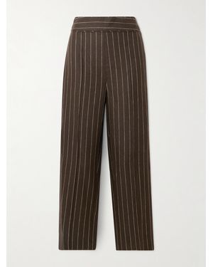 Posse Thea Pleated Pinstriped Linen-Twill Straight-Leg Pants - Brown