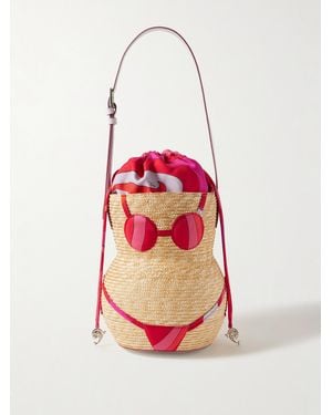 Emilio Pucci Nella Tote Aus Raffiabast Mit Besätzen Aus Leder Und Bedrucktem, Glänzendem Twill - Rot
