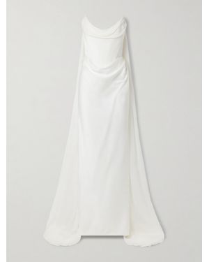 Vivienne Westwood Galaxy Cape-Effect Strapless Organic Silk Chiffon-Trimmed Satin Gown - White