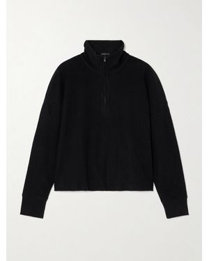 James Perse Brushed Cotton And Cashmere-Blend Half-Zip Sweatshirt - Black