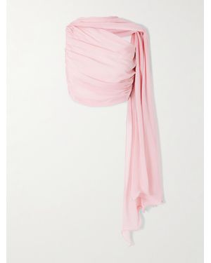Posse Solene Asymmetric Draped Ruched Georgette Top - Pink