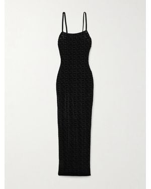 Balmain Devoré-Velvet Midi Dress - Black