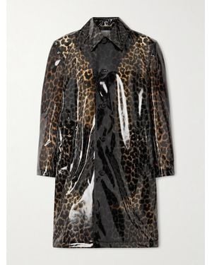 Saint Laurent Leopard-Print Vinyl Coat - Schwarz