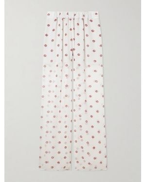 LIBEROWE Palazzo Floral-Print Wide-Leg Silk Trousers - White