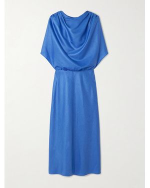 Abadia Mira Layered Knotted Charmeuse Midi Dress - Blue