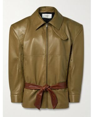 Saint Laurent Lederjacke Mit Gürtel - Grün
