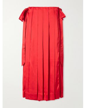 Simone Rocha Pleated Sheer Satin Midi Skirt - Red