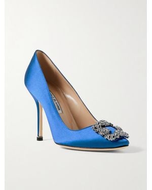 Manolo Blahnik Hangisi 105 Embellished Satin Court Shoes - Blue