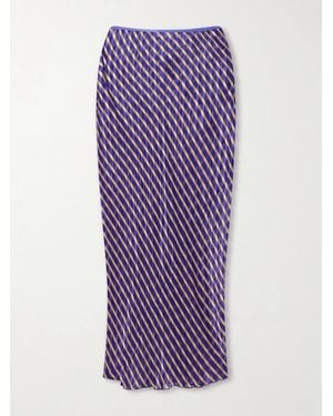 Dries Van Noten Striped Devoré-Satin Midi Skirt - Purple