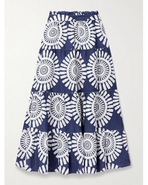 lemlem Sanaa Belted Printed Linen Maxi Skirt - Blue