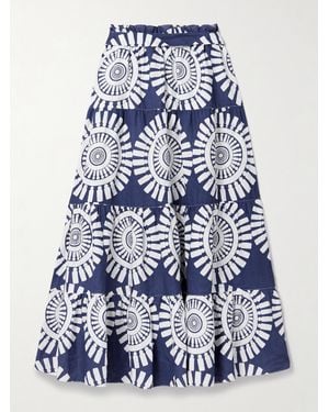 lemlem Sanaa Belted Printed Linen Maxi Skirt - Blue