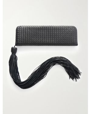 Bottega Veneta Serata Intrecciato Plume Tassel Leather Clutch - Metallic