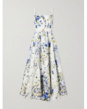 CAMILLA Embellished Floral-Print Linen And Silk-Blend Midi Dress - White