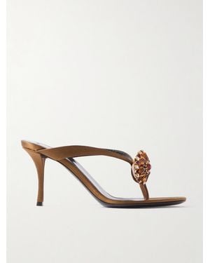 Saint Laurent Otero Mules Aus Satin Mit Kristallen - Natur