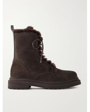 Brunello Cucinelli Bead-Embellished Shearling-Lined Suede Ankle Boots - Black
