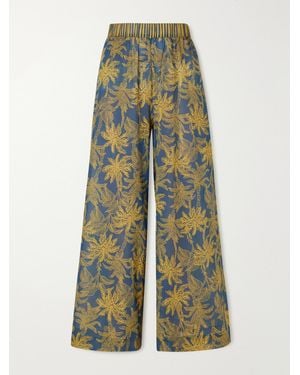 Eres Itinerant Printed Cotton-Voile Straight-Leg Trousers - Blue