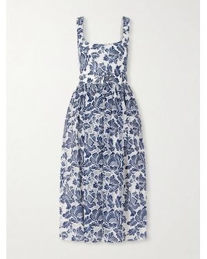 Borgo De Nor Mackenzie Belted Lace-Paneled Cotton-Blend Midi Dress - Blue