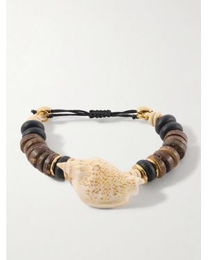 Tohum Design Samsara-Plated, Leather And Seashell Beaded Bracelet - Natural