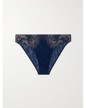 I.D Sarrieri Tuscan Holiday Embroidered Stretch-Tulle Briefs - Blue