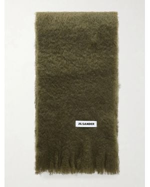 Jil Sander Fringed Mohair And Wool-Bend Scarf - Green