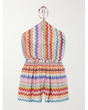 Missoni Mare Striped Metallic Crochet-Knit Halterneck Playsuit - White