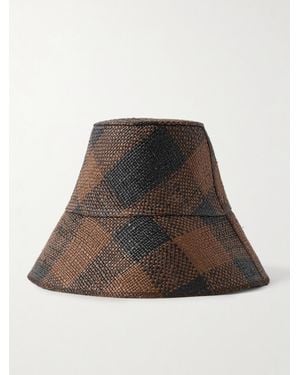 Johanna Ortiz Artesano Heaven And Earth Checked Straw Bucket Hat - Brown