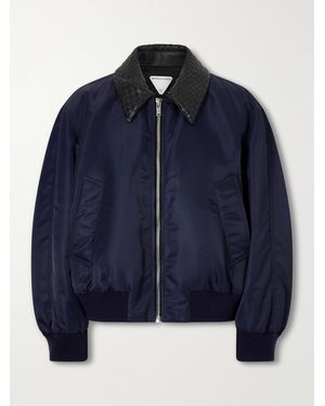 Bottega Veneta Intrecciato Leather-Trimmed Satin Blouson Jacket - Blue