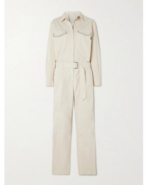 Brunello Cucinelli Belted Bead-Embellished Cotton-Blend Drill Jumpsuit - Natural