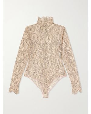 Valentino Garavani Scalloped Lace Jersey Bodysuit - Natural