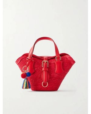 Dolce & Gabbana Coffa Capri Mini Embellished Leather-Trimmed Raffia Tote - Red