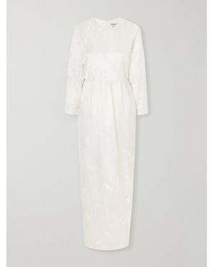 BERNADETTE Lenny Gathered Floral-Jacquard Satin Midi Dress - White