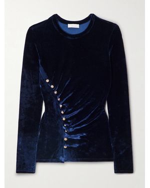 Rabanne Ruched Embellished Velvet Top - Blue