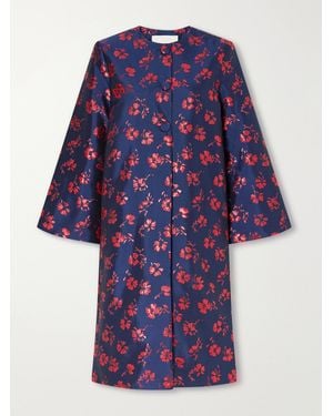 D'Estree Ruby Floral-Jacquard Taffeta Coat - Blue