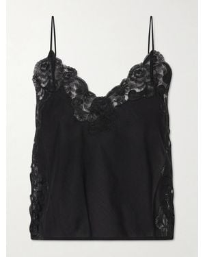 Loretta Caponi Oriana Lace-Trimmed Cotton Tank - Black