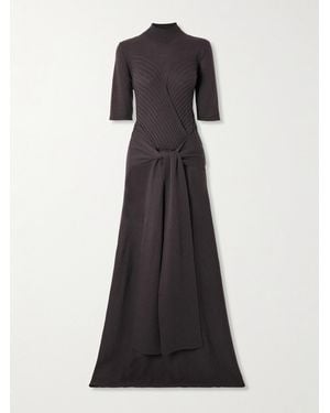 Violante Nessi Takashi Tie-Detailed Ribbed Merino Wool Midi Dress - Black