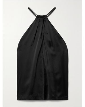 Nili Lotan Edwige Gathered Silk-Satin Halterneck Top - Black