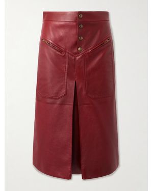 Chloé Pleated Panelled Leather Midi Skirt - Red