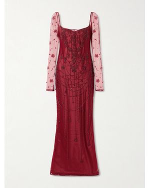 Clio Peppiatt Chandelier Embellished Tulle Gown - Red