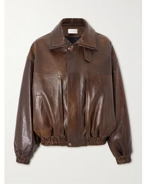 Magda Butrym Oversized Glossed-Leather Bomber Jacket - Brown