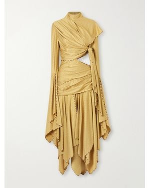 Zimmermann Valiant Knotted Draped Printed Silk-Blend Maxi Dress - Metallic