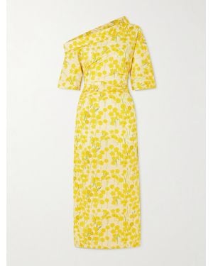 BERNADETTE Bowery One-Shoulder Floral-Print Stretch-Cotton Midi Dress - Yellow