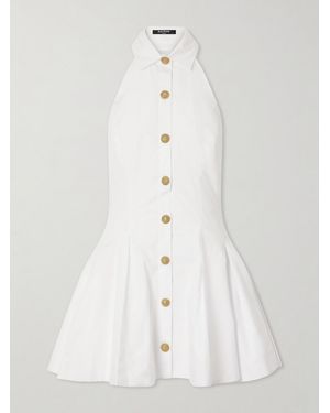 Balmain Halterneck Cotton-Poplin Mini Dress - White