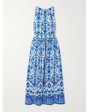 Cara Cara Colomba Open-Back Floral-Print Cotton-Poplin Maxi Dress - Blue